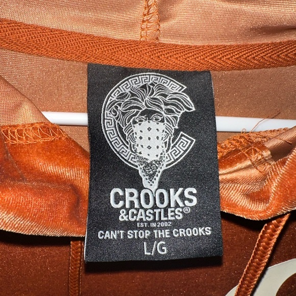 CROOKS & CASTLES Hoodie Men's Large Velvet Sweatshirt Brown Soft NWT - Picture 6 of 7